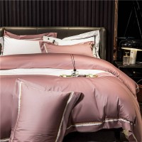 Hotel Style 100 Satin Cotton Pure Cotton High-end Luxury Linen And Duvet Cover Solid Color Four-piece Bedding Bedding Sheets Set